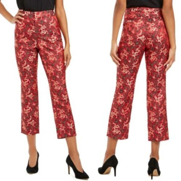 NWOT INC Dragon metallic print jacquard cropped pants,‎ Red, Size 14 - Picture 1 of 16
